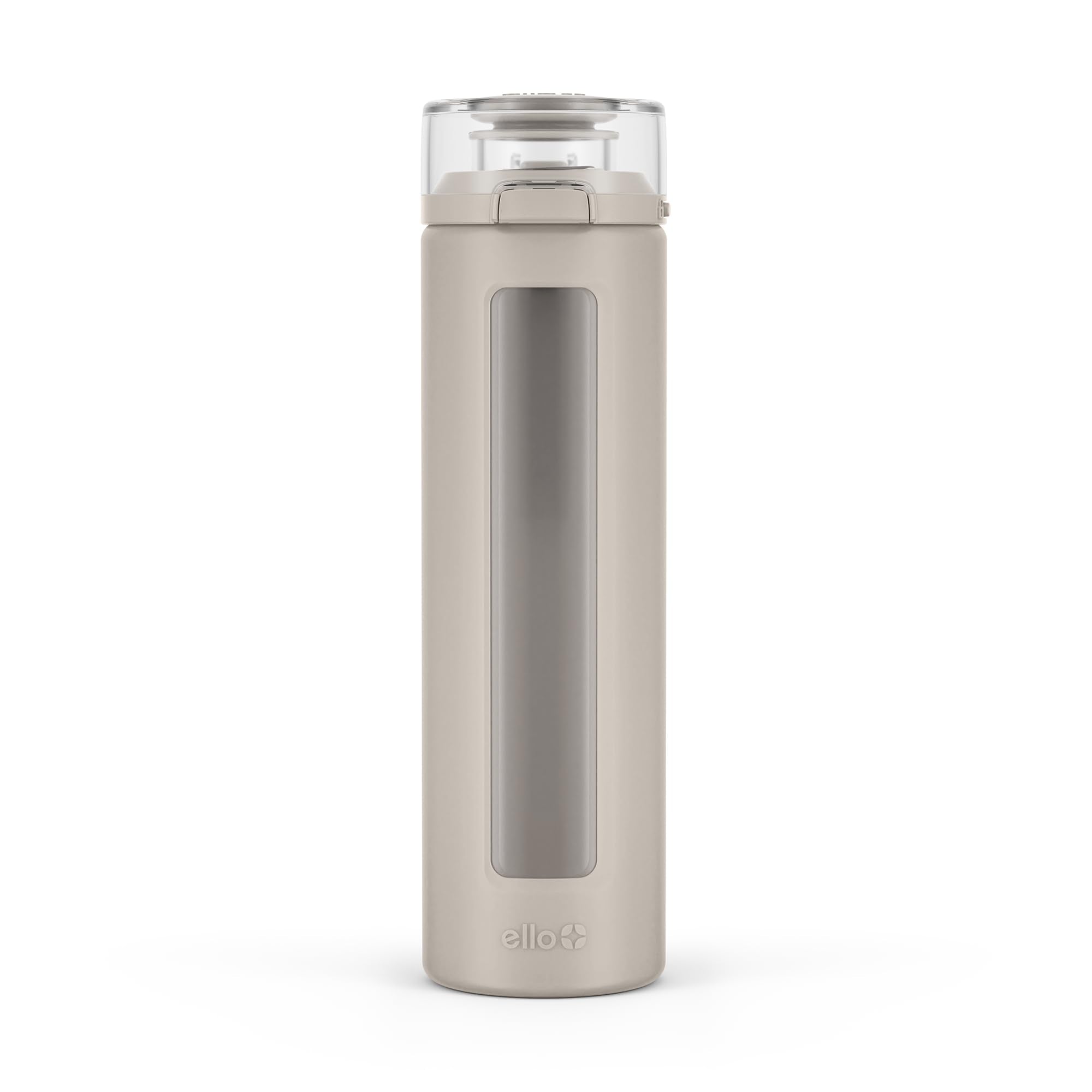Ello Syndicate 20oz Reusable Glass Water Bottle with One-Touch Leak Proof Flip Lid and Protective Non-Slip Silicone Sleeve and Carry Loop for Coffee, Tea and Water, BPA-free, Dishwasher Safe, Pink