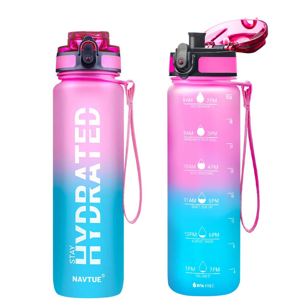 Water Bottle, 16.9 OZ Sports Water Bottles with Time Marker Wide Mouth, Motivational and Leakproof Drink Bottle, BPA Free Tritan with Carry Strap for Gym Fitness Outdoor(1 Bottle)