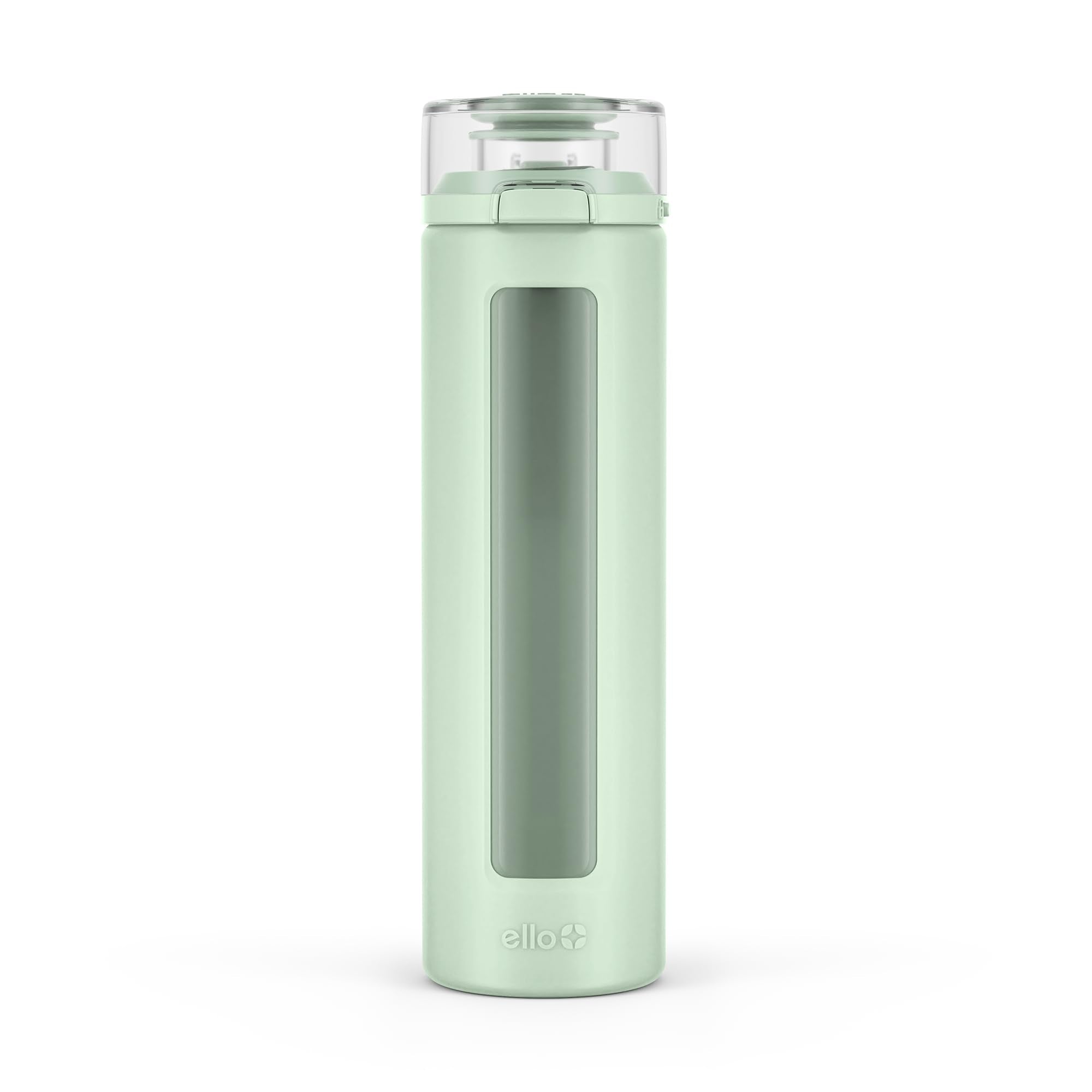 Ello Syndicate 20oz Reusable Glass Water Bottle with One-Touch Leak Proof Flip Lid and Protective Non-Slip Silicone Sleeve and Carry Loop for Coffee, Tea and Water, BPA-free, Dishwasher Safe, Pink