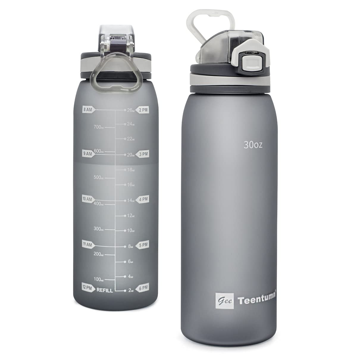 30oz Sport Water Bottle with Time Markers, Large Durable Gym Plastic Bottle Tritan BPA Free for Fitness, School, Outdoor Enthusiasts, Leakproof Clear (Pack of 1)