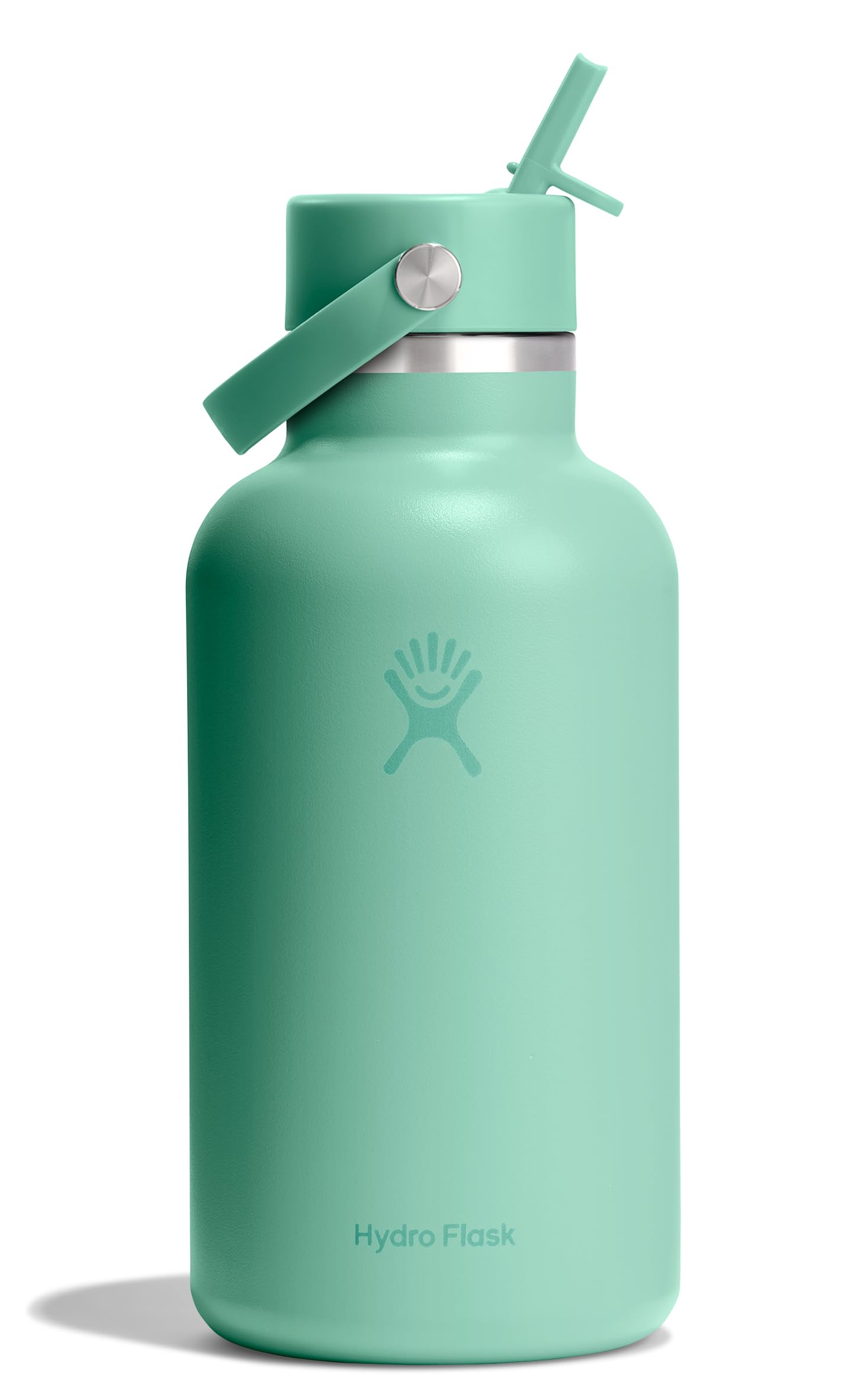 Hydro Flask Water Bottle - Insulated Stainless Steel - Wide Mouth Flex Straw Lid, Non Spill, Leakproof and Refillable in 64 Oz Tonal Agave