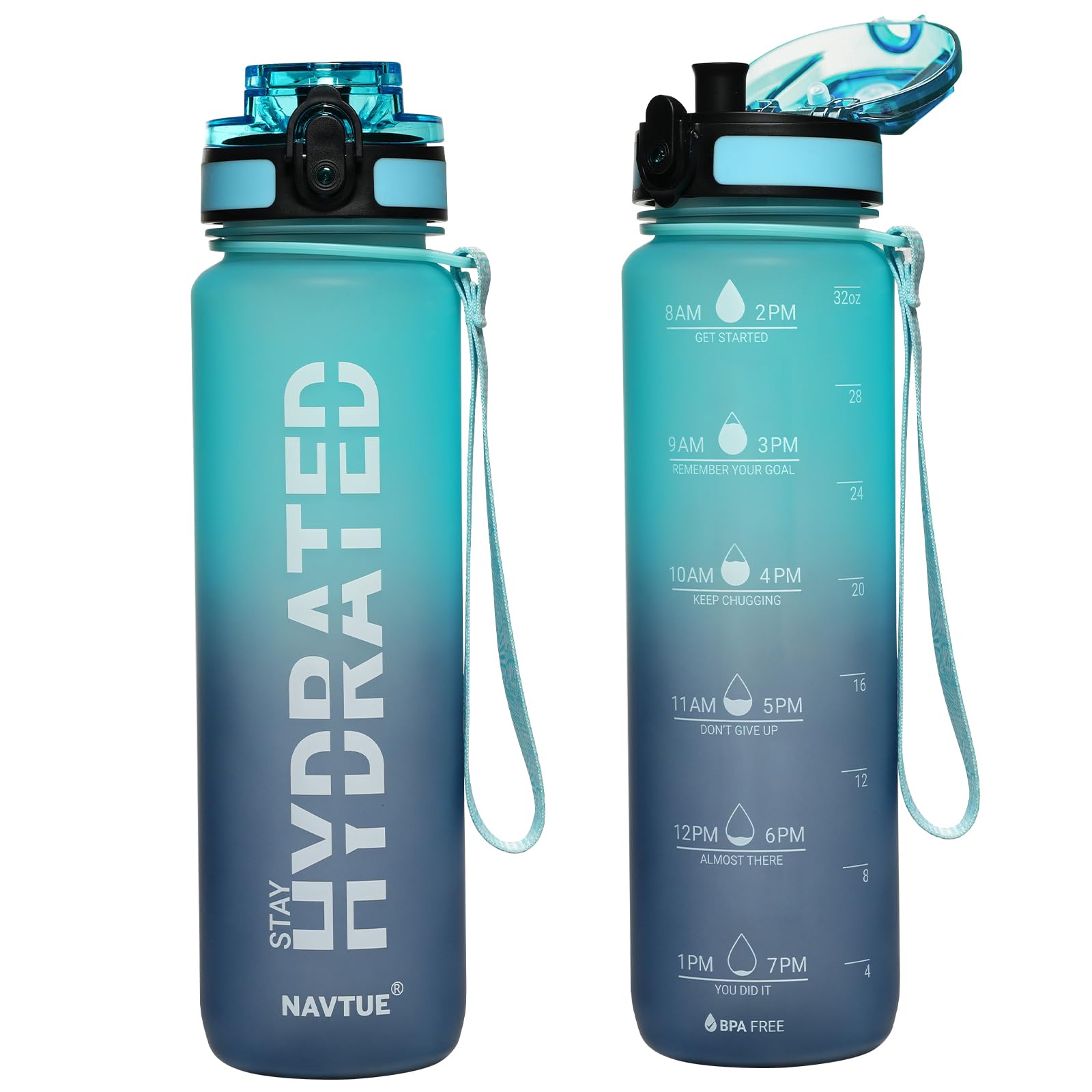 Water Bottle, 16.9 OZ Sports Water Bottles with Time Marker Wide Mouth, Motivational and Leakproof Drink Bottle, BPA Free Tritan with Carry Strap for Gym Fitness Outdoor(1 Bottle)