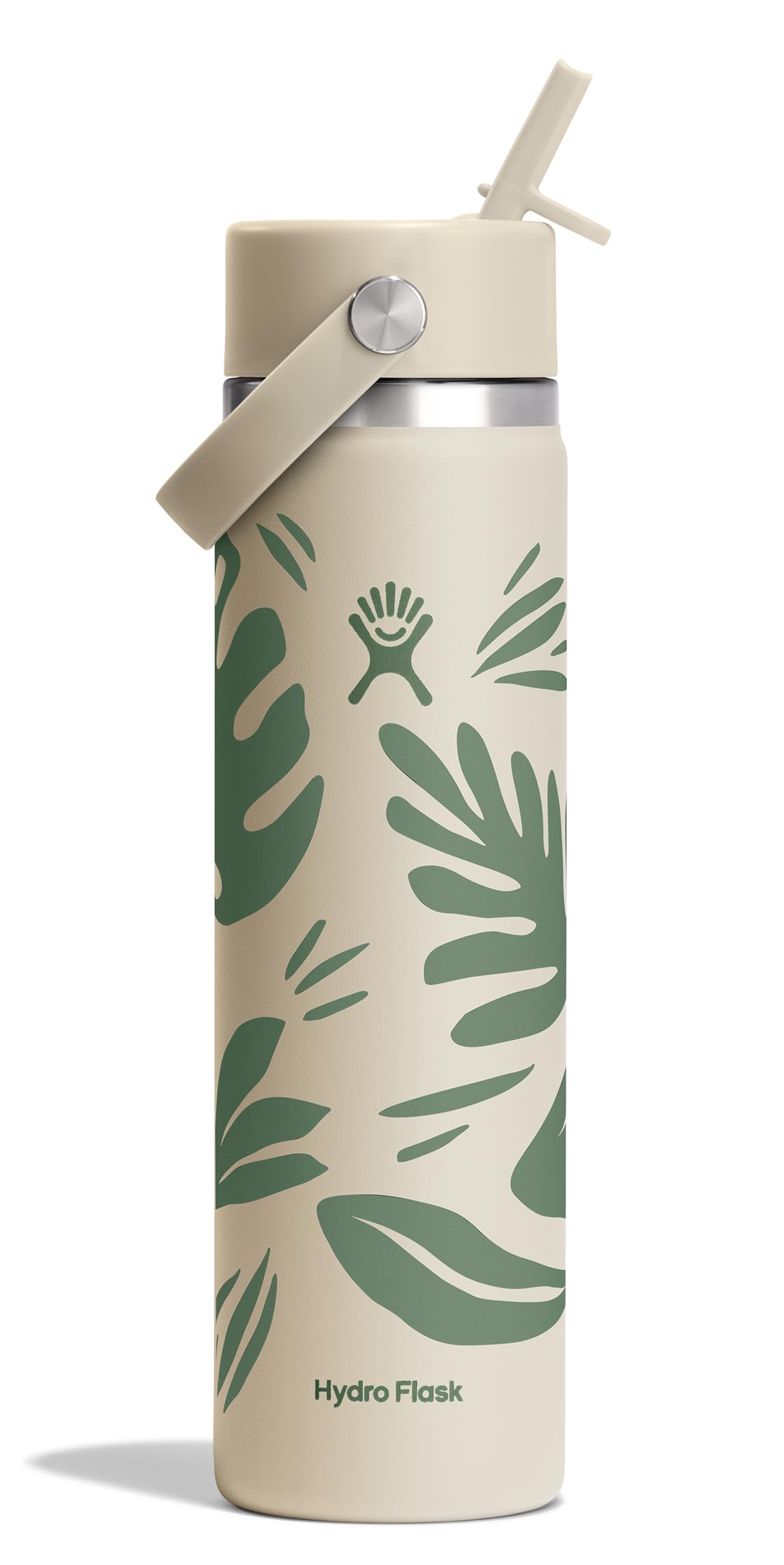 Hydro Flask Water Bottle - Insulated Stainless Steel - Wide Mouth Flex Straw Lid, Non Spill, Leakproof and Refillable in 64 Oz Tonal Agave