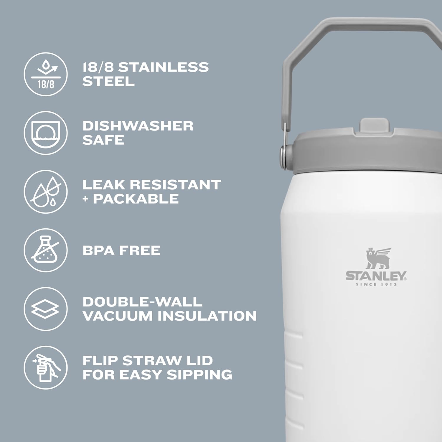 Stanley IceFlow Flip Straw Jug with Handle 40 oz| Twist On Lid and Flip Up Straw | Leak Resistant for Travel and Sports | Insulated Stainless Steel | BPA-Free | Rose Quartz