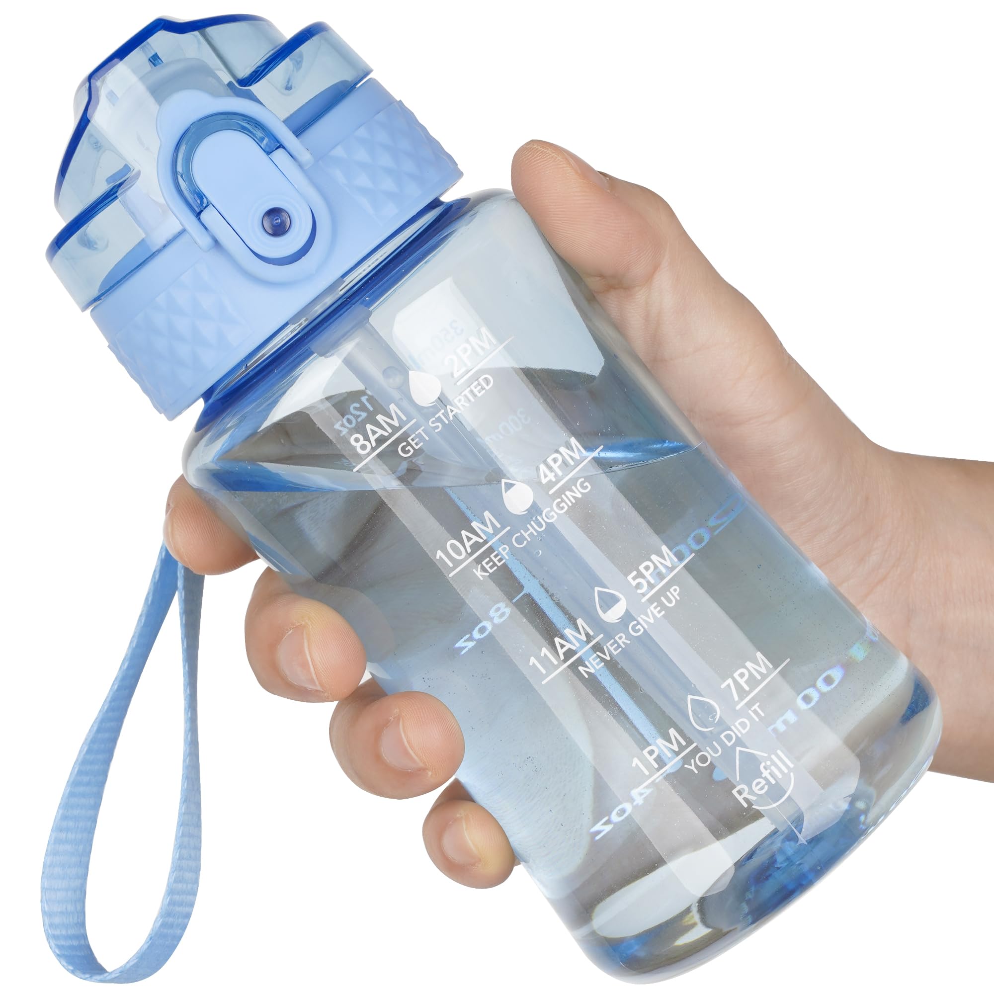 OLDLEY 12oz Kids Motivational Water Bottle, Silicone Straw, Leak-Proof Tritan BPA-Free, Reusable for School Girls & Boys, Clear