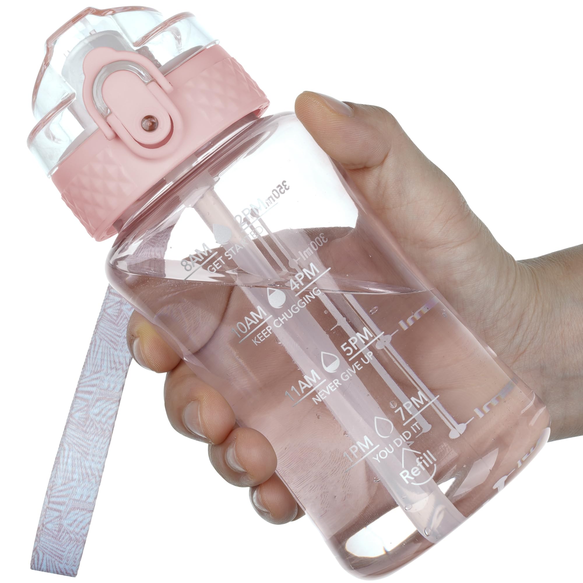 OLDLEY 12oz Kids Motivational Water Bottle, Silicone Straw, Leak-Proof Tritan BPA-Free, Reusable for School Girls & Boys, Clear