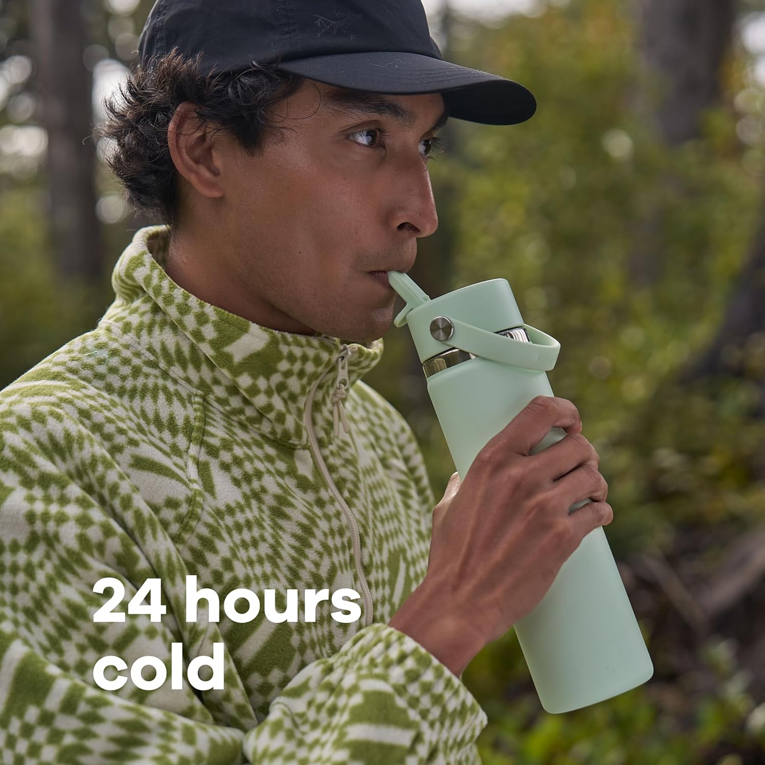 Hydro Flask Water Bottle - Insulated Stainless Steel - Wide Mouth Flex Straw Lid, Non Spill, Leakproof and Refillable in 64 Oz Tonal Agave